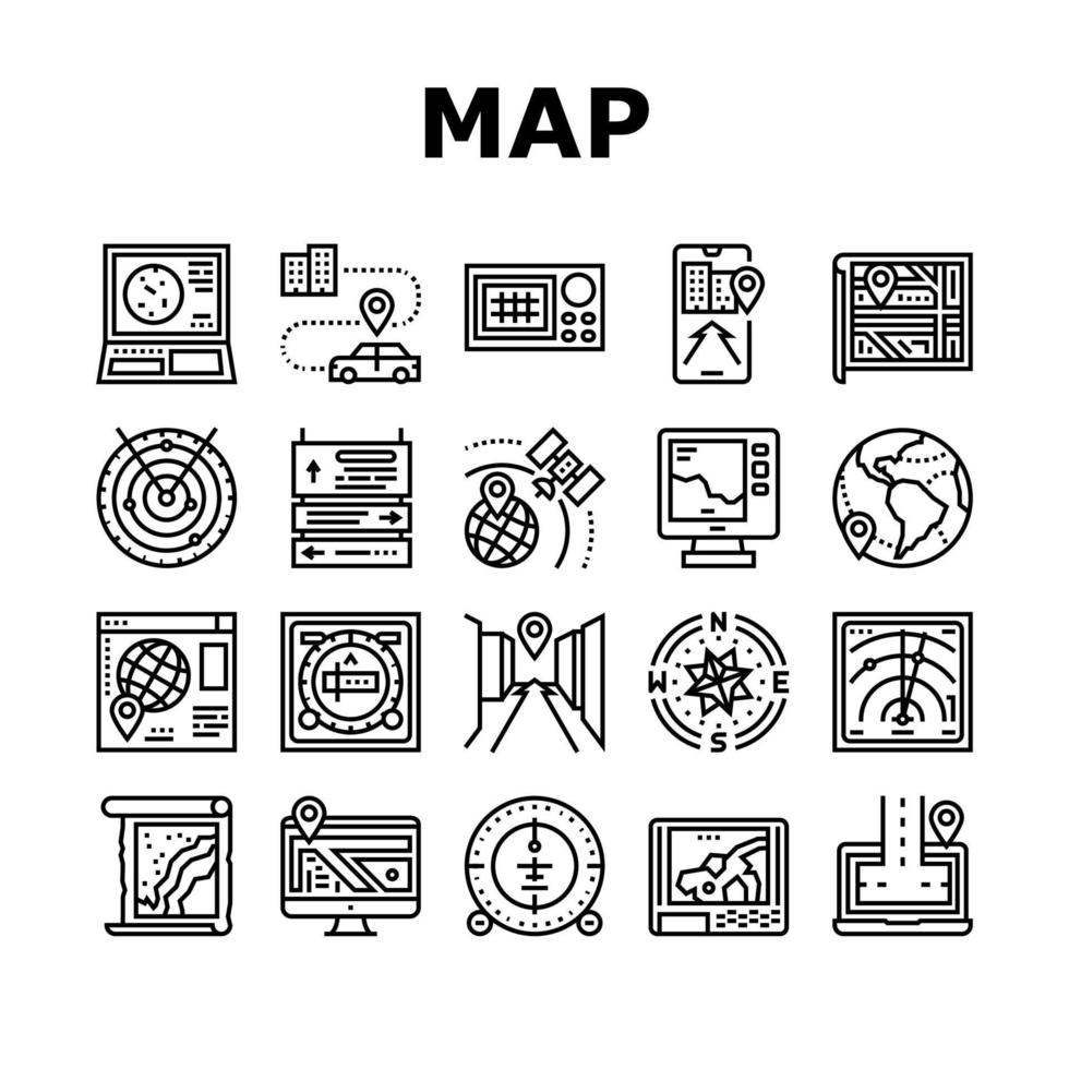 Map Location System Collection Icons Set Vector