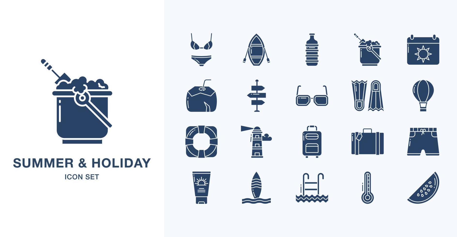 Summer and Holiday solid icon set vector