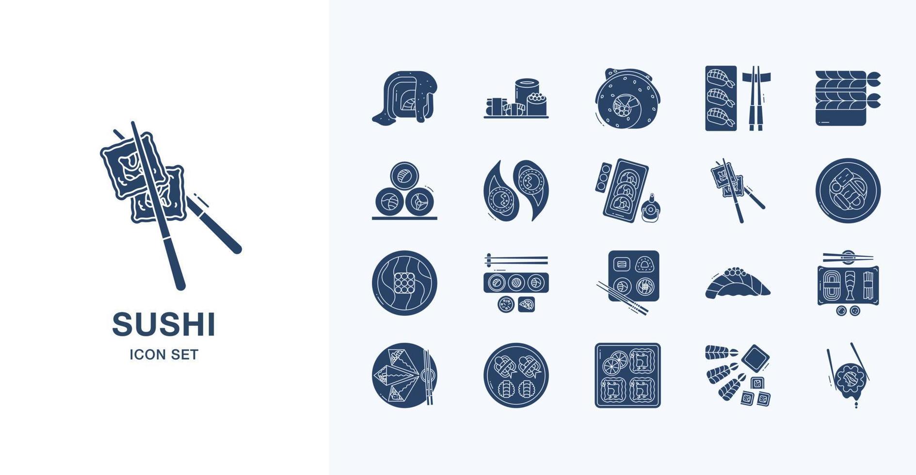 Sushi Japanese food solid icon set vector