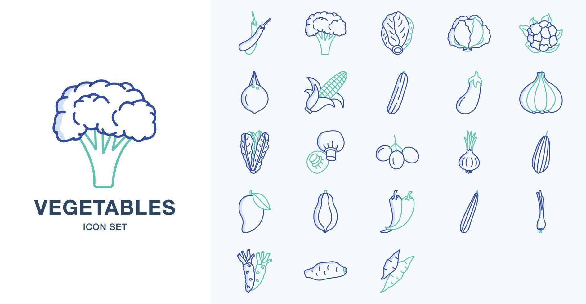 Fresh Vegetables outline coloured icon set vector