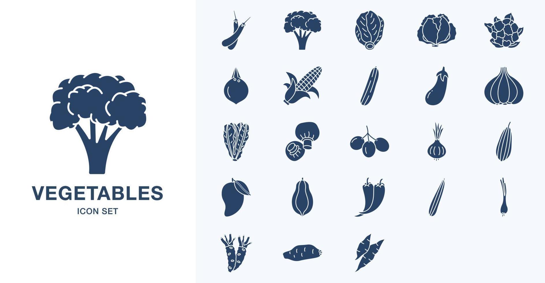 Fresh Vegetables solid icon set vector