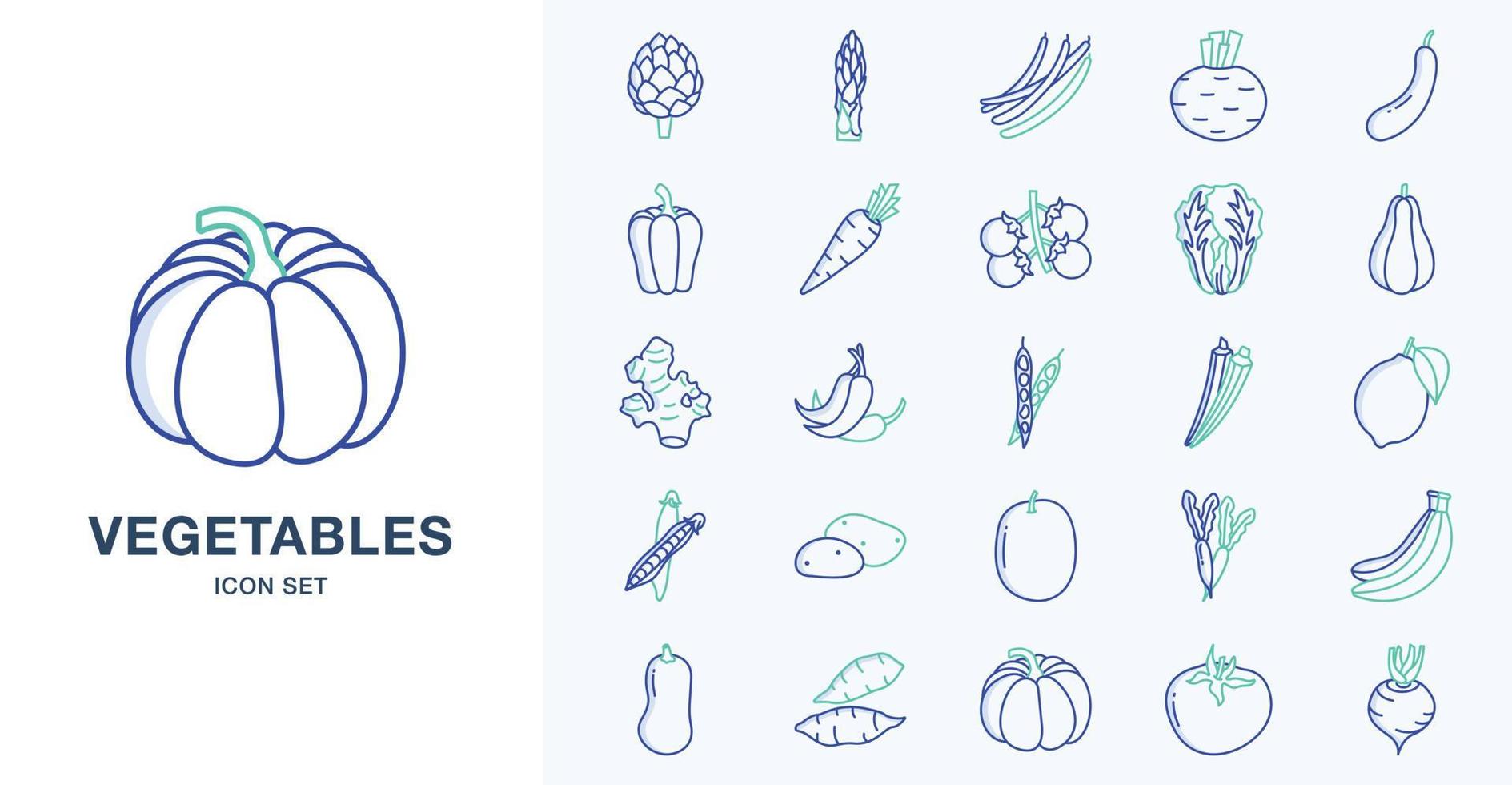 Fresh Vegetables outline coloured icon set vector