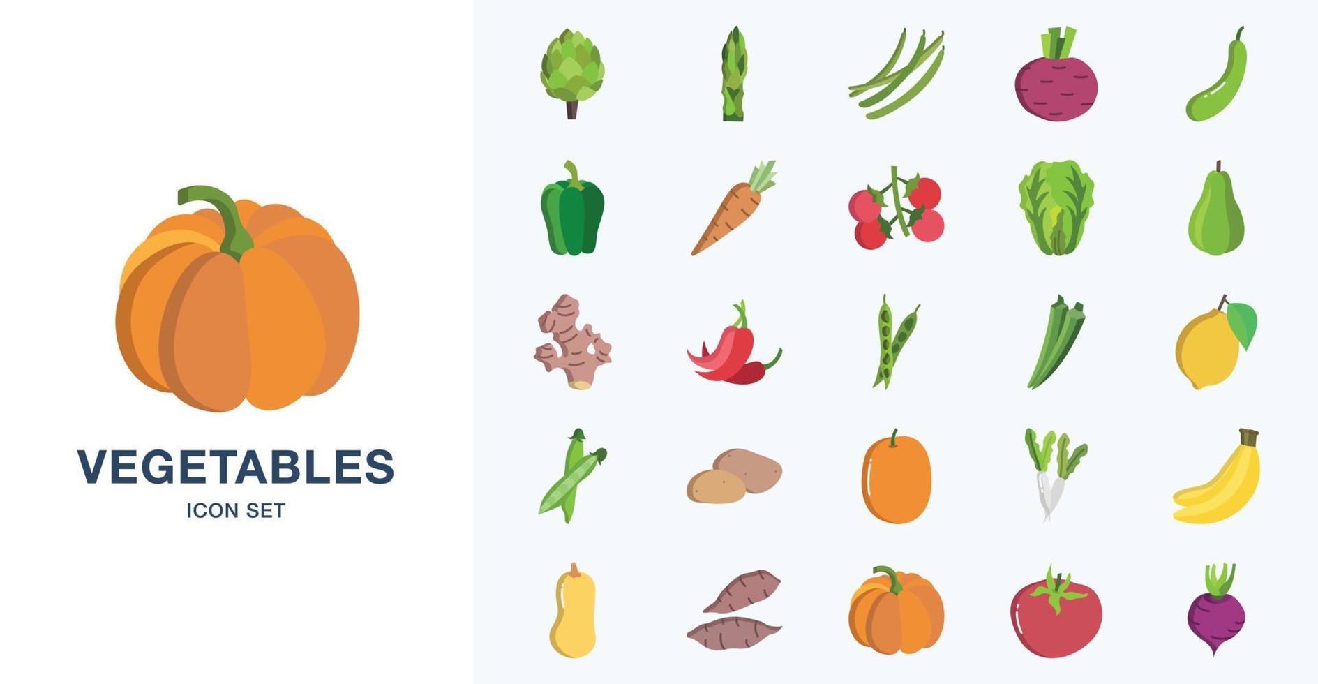 Fresh Vegetables flat icon set vector
