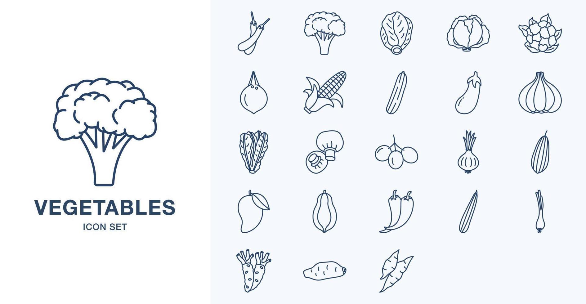 Fresh Vegetables outline icon set vector