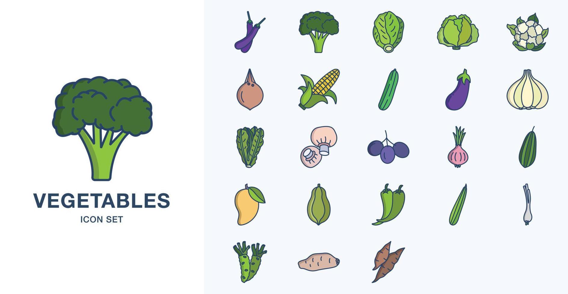 Fresh Vegetables linear coloured icon set vector