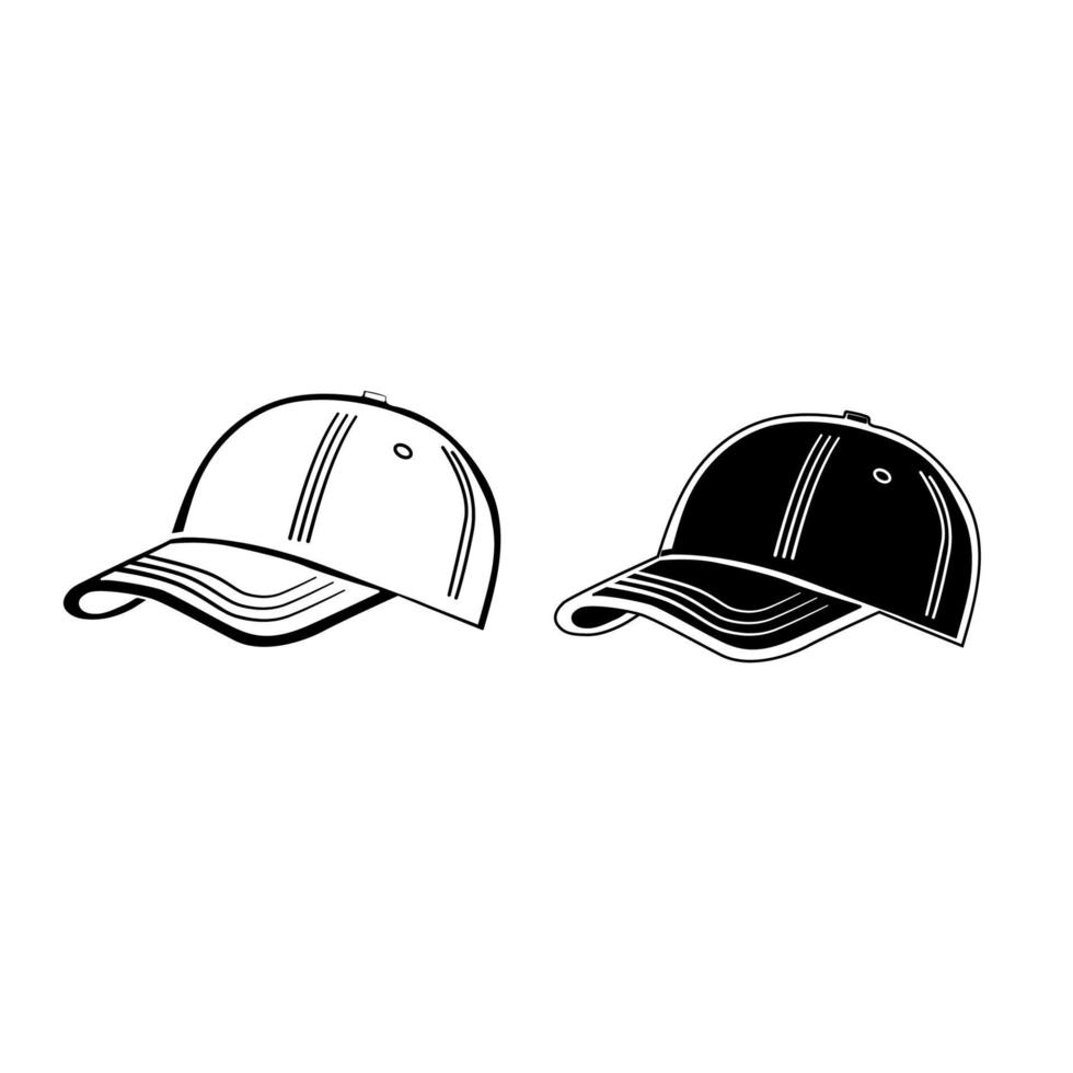 béisbol en contorno y estilo plano. gorra negra en estilo moderno sobre fondo blanco. vector