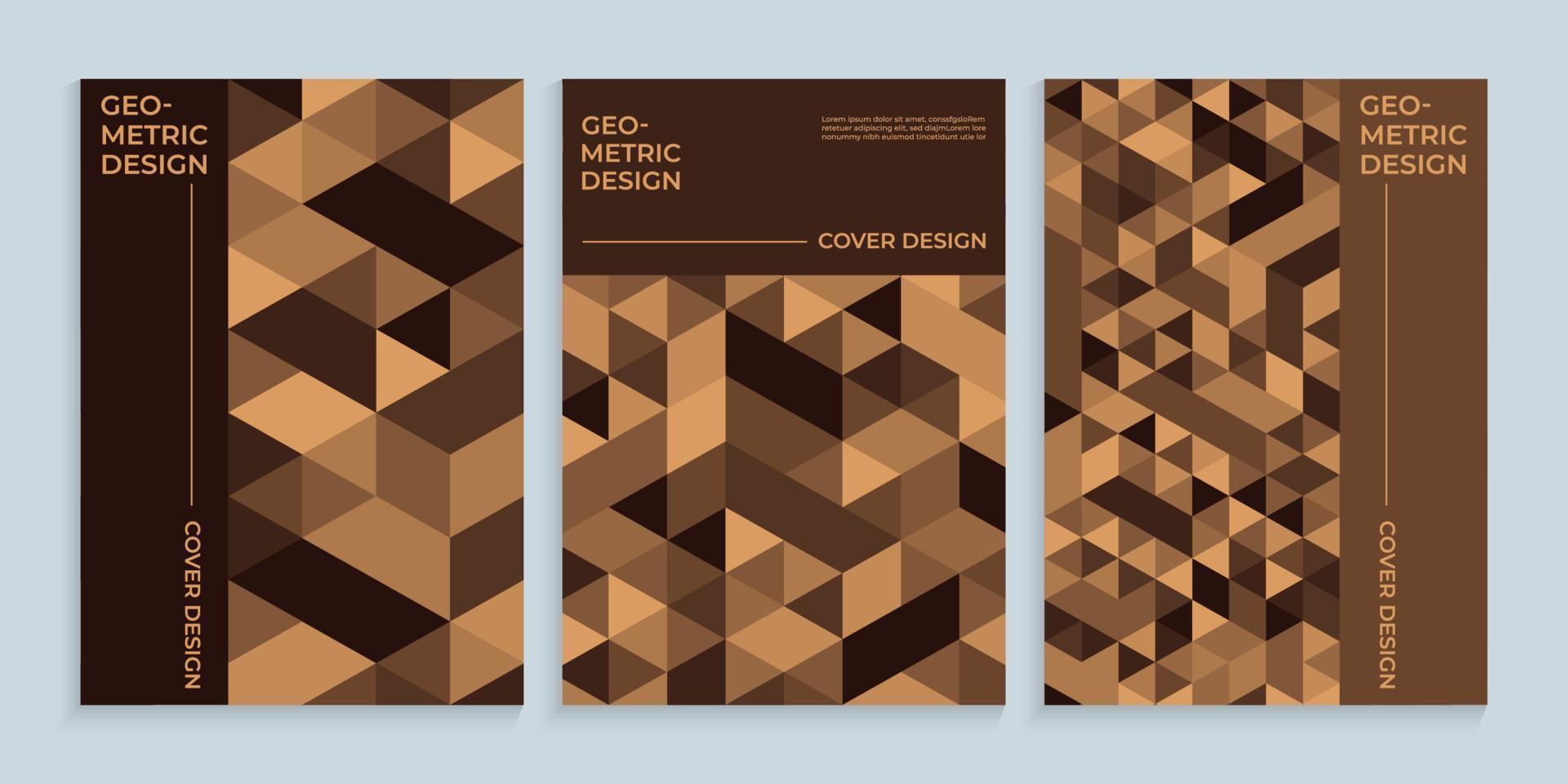 Brown book cover with geometric triangles design vector