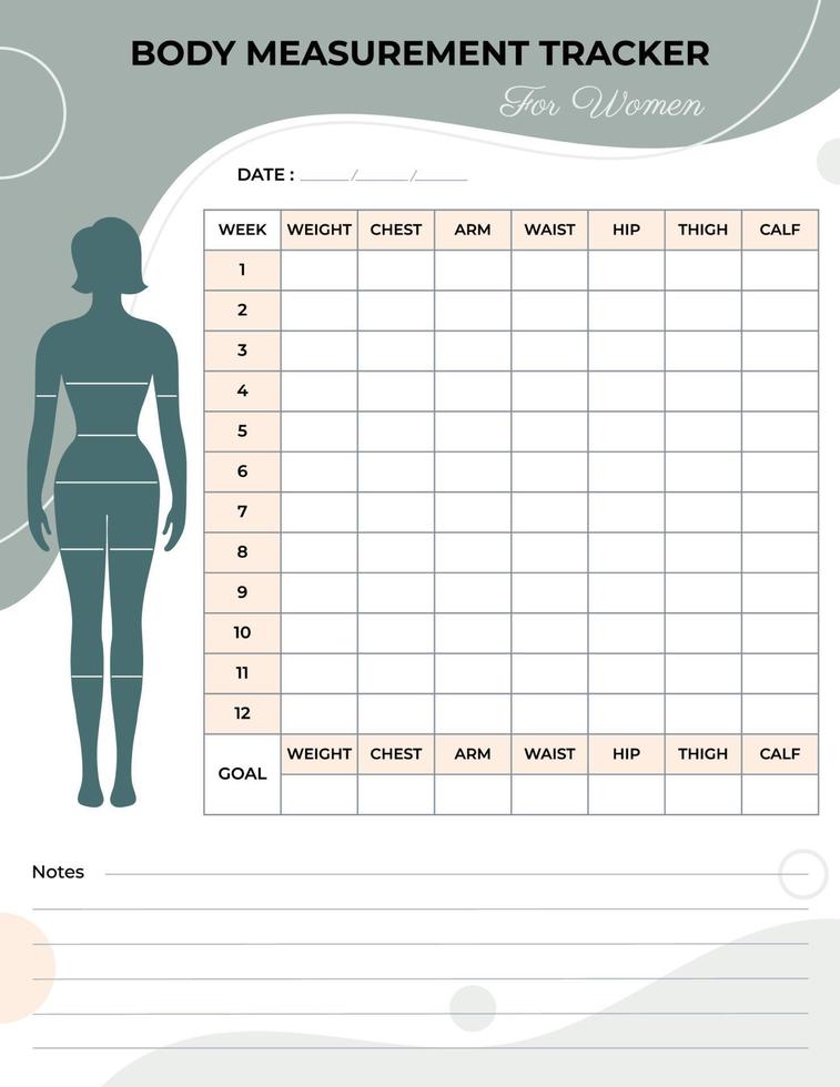Body measurement tracker for weight loss for women vector
