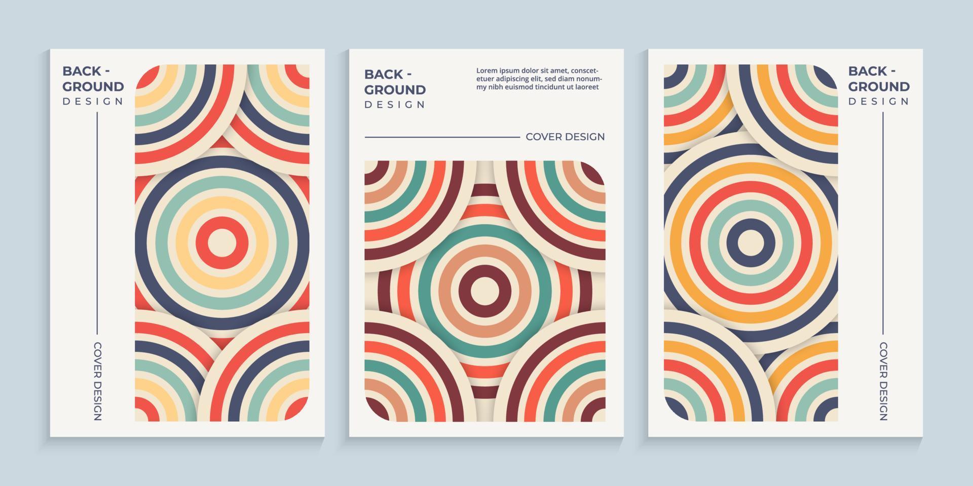 Vintage overlapping circles cover design with retro colors vector
