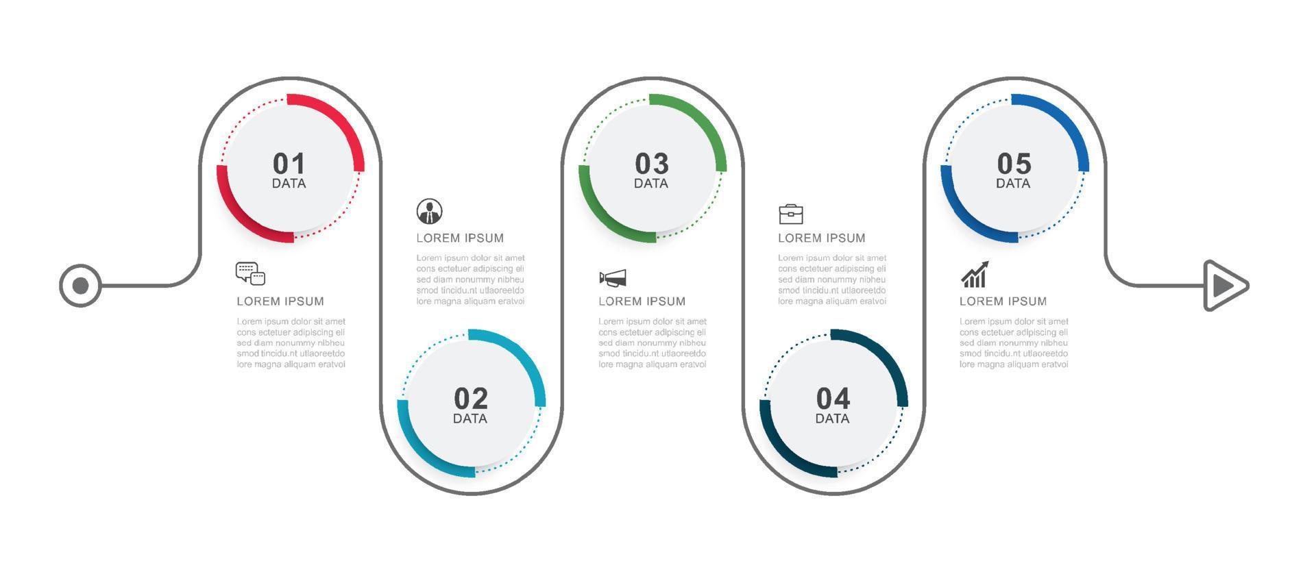 Infographics circle timeline with 5 number data template. Vector illustration abstract background.