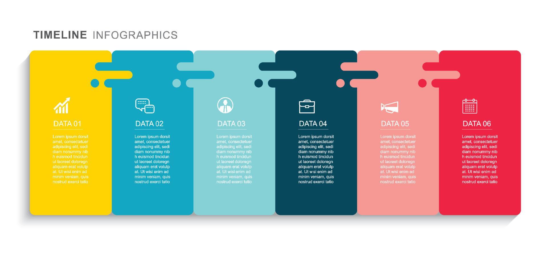 6 data infographics tab paper index template. Vector illustration
