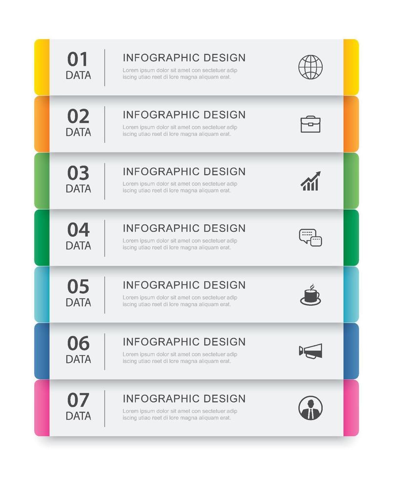 7 data infographics tab paper index template. Vector illustration abstract background.