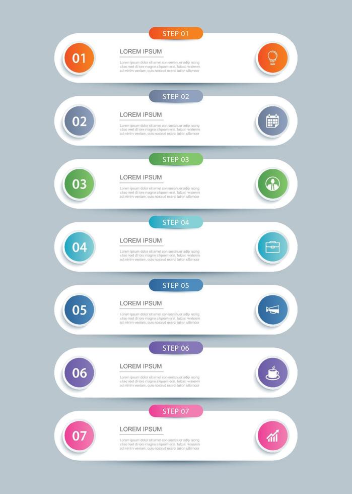 7 data infographics tab paper index template. Vector illustration abstract background.