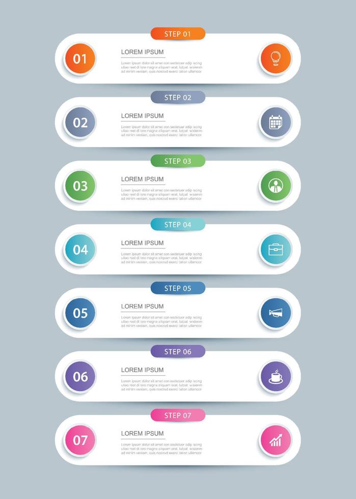 Plantilla de índice de papel de pestaña de infografía de 7 datos. fondo abstracto de ilustración vectorial. vector