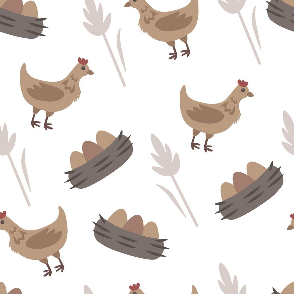 Chicken and eggs on a white background pattern vector