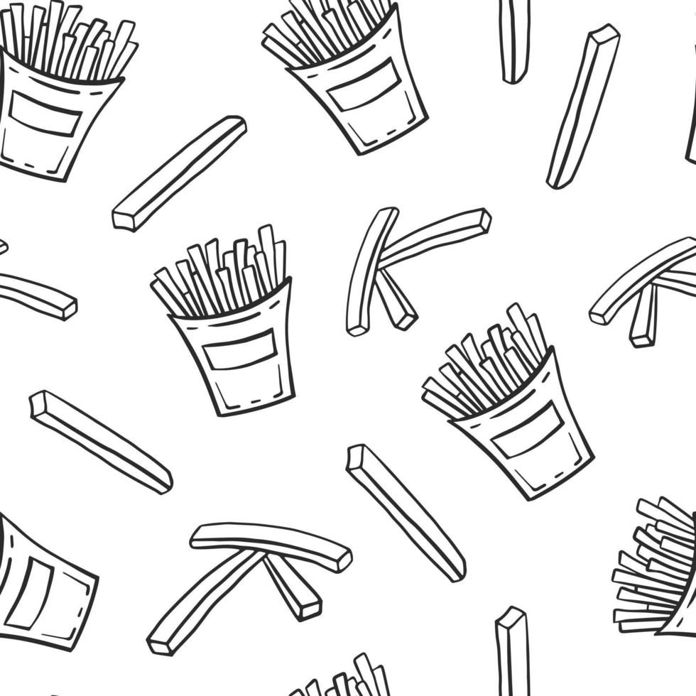 French fries doodle seamless pattern vector