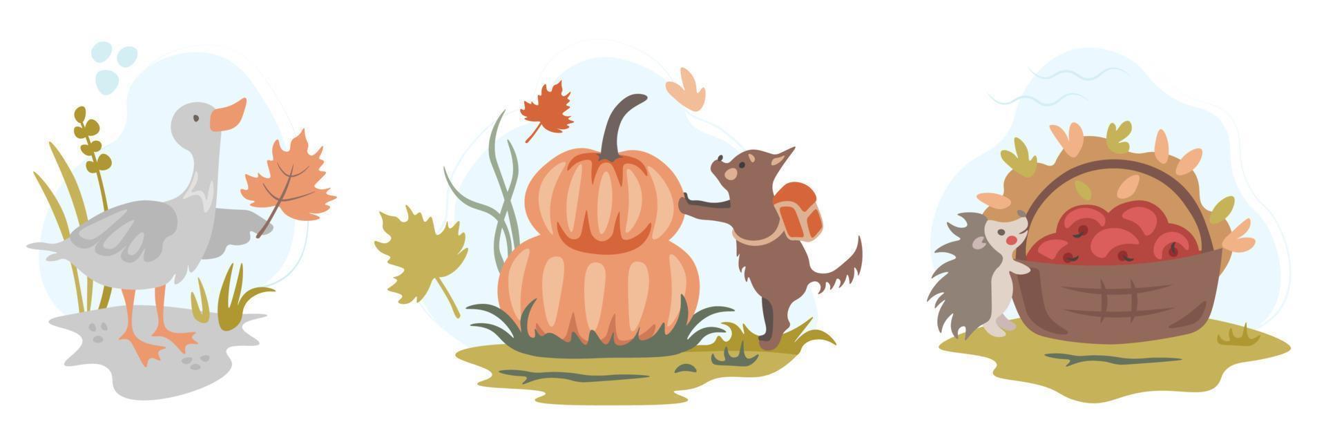 Autumn cartoon characters set for children vector