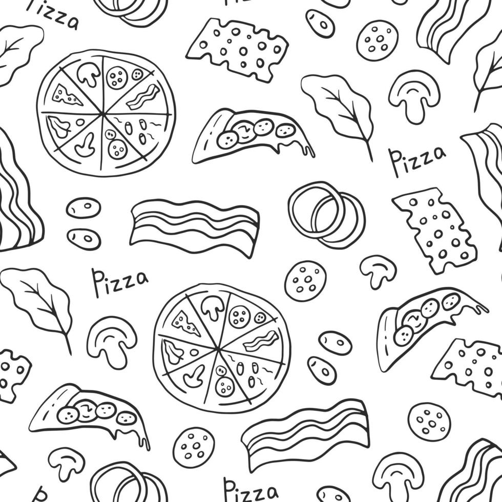 Pizza with ingredients seamless pattern vector