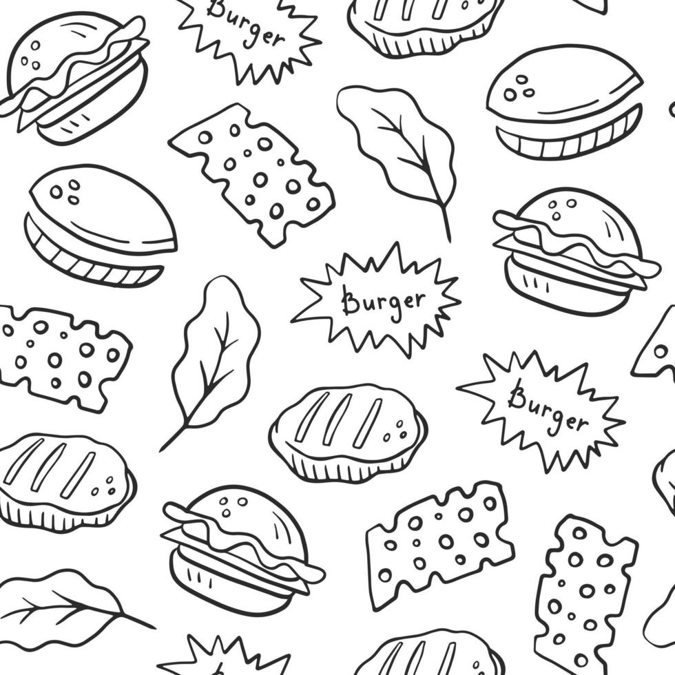 Doodle burger with ingredients seamless pattern vector