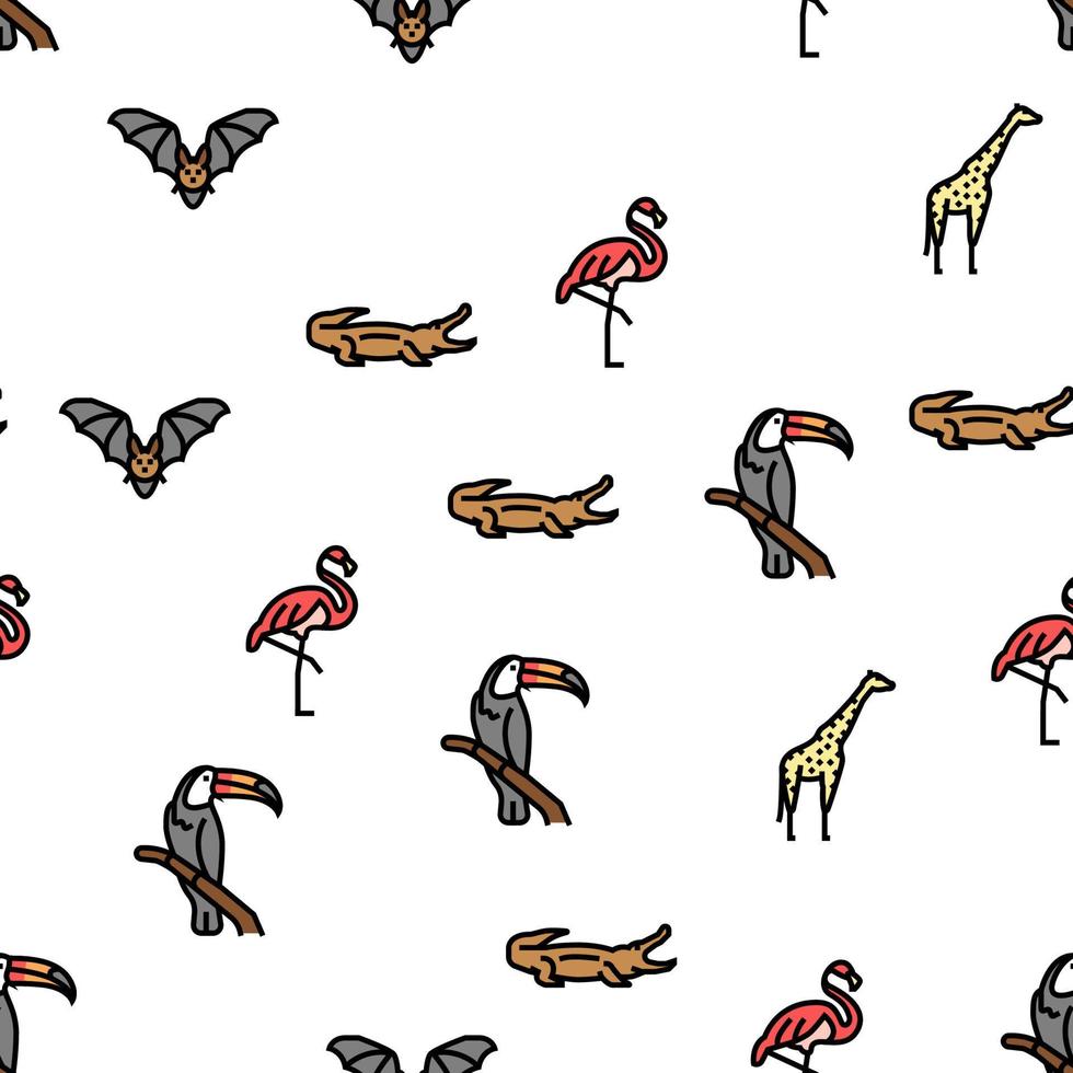 Zoo Animals, Birds And Snakes Vector Seamless Pattern