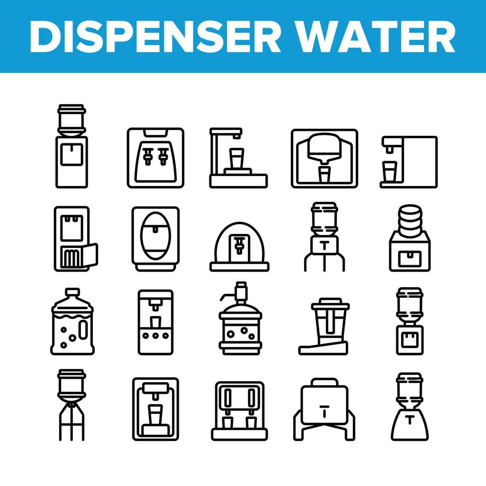 Dispenser Water Tool Collection Icons Set Vector