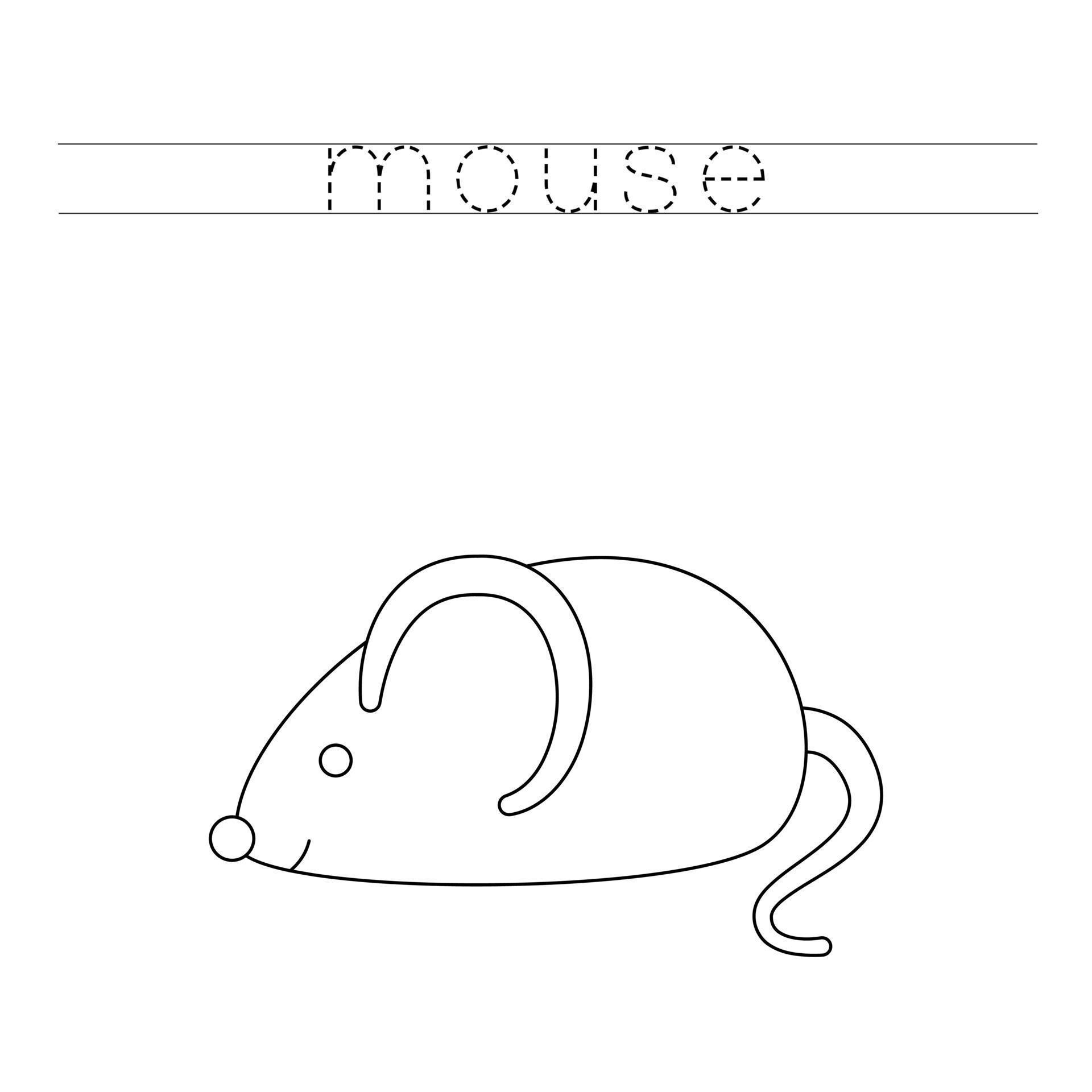 Trace the letters and color mouse. Handwriting practice for kids