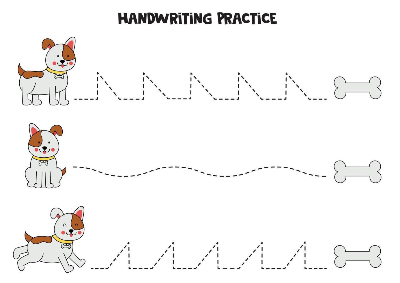 Tracing lines for kids. Cute dog and bone. Writing practice. vector