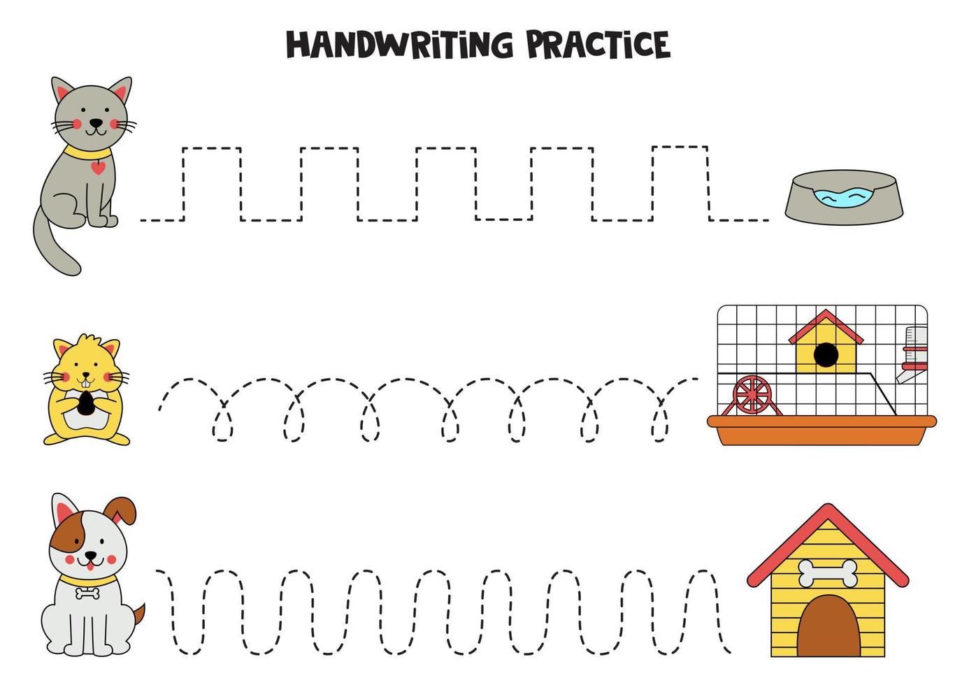 Tracing lines for kids. Cute dog and bone. Writing practice. vector
