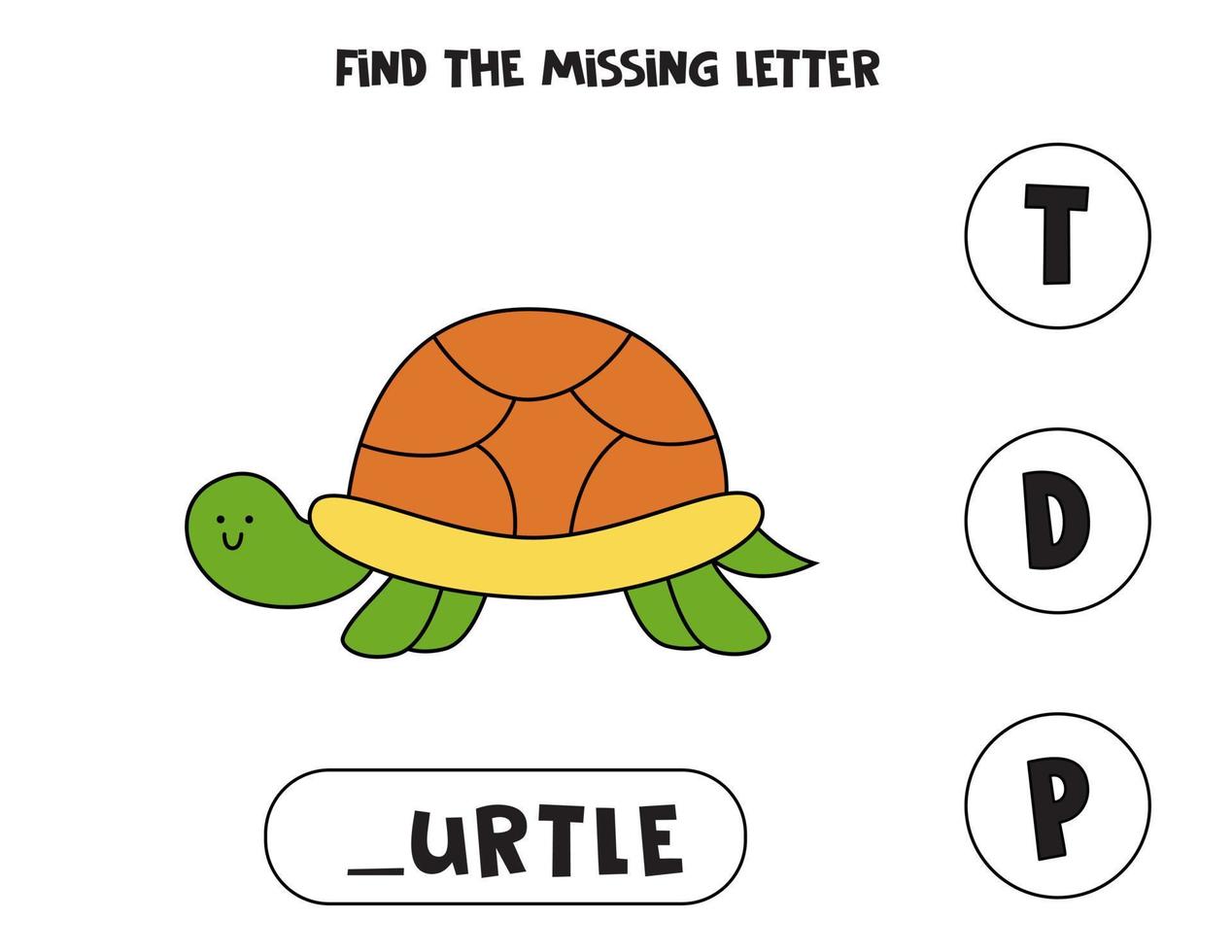 Find missing letter with cute turtle. English language. 10018544 ...