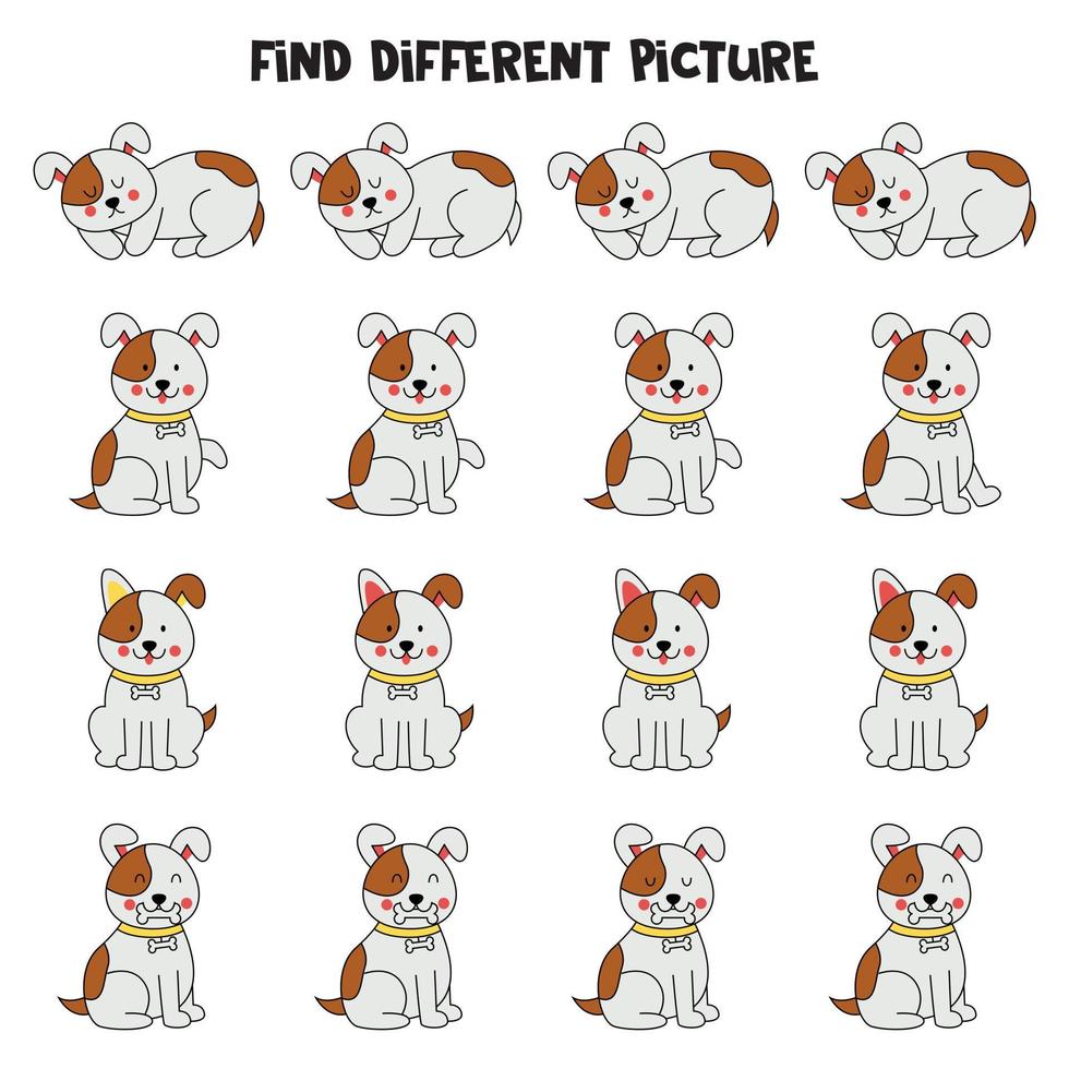 Find dog which is different from others. Worksheet for kids. vector