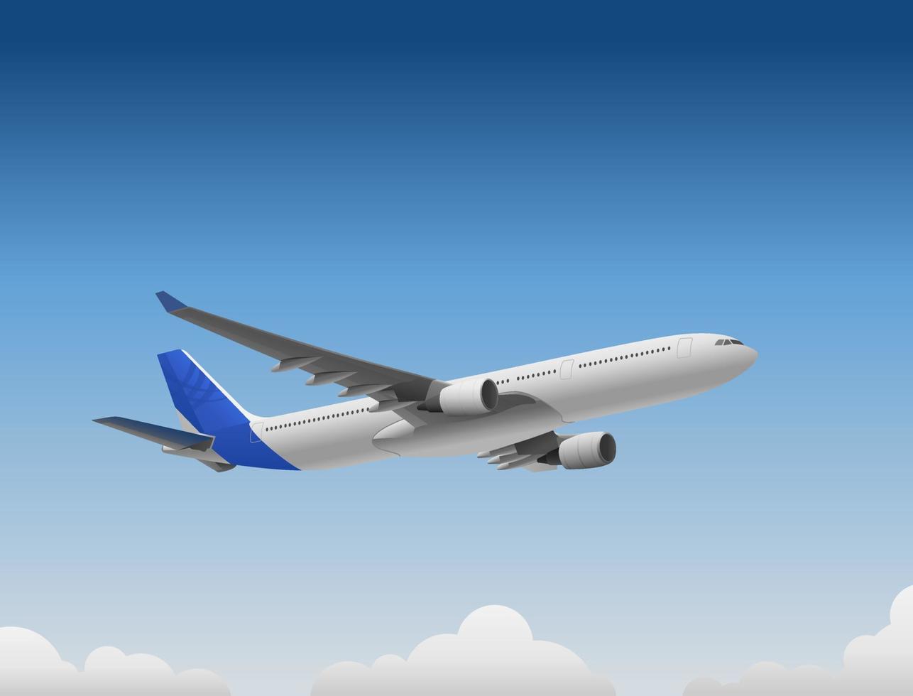 A plane with a blue tail that flies through the blue sky vector