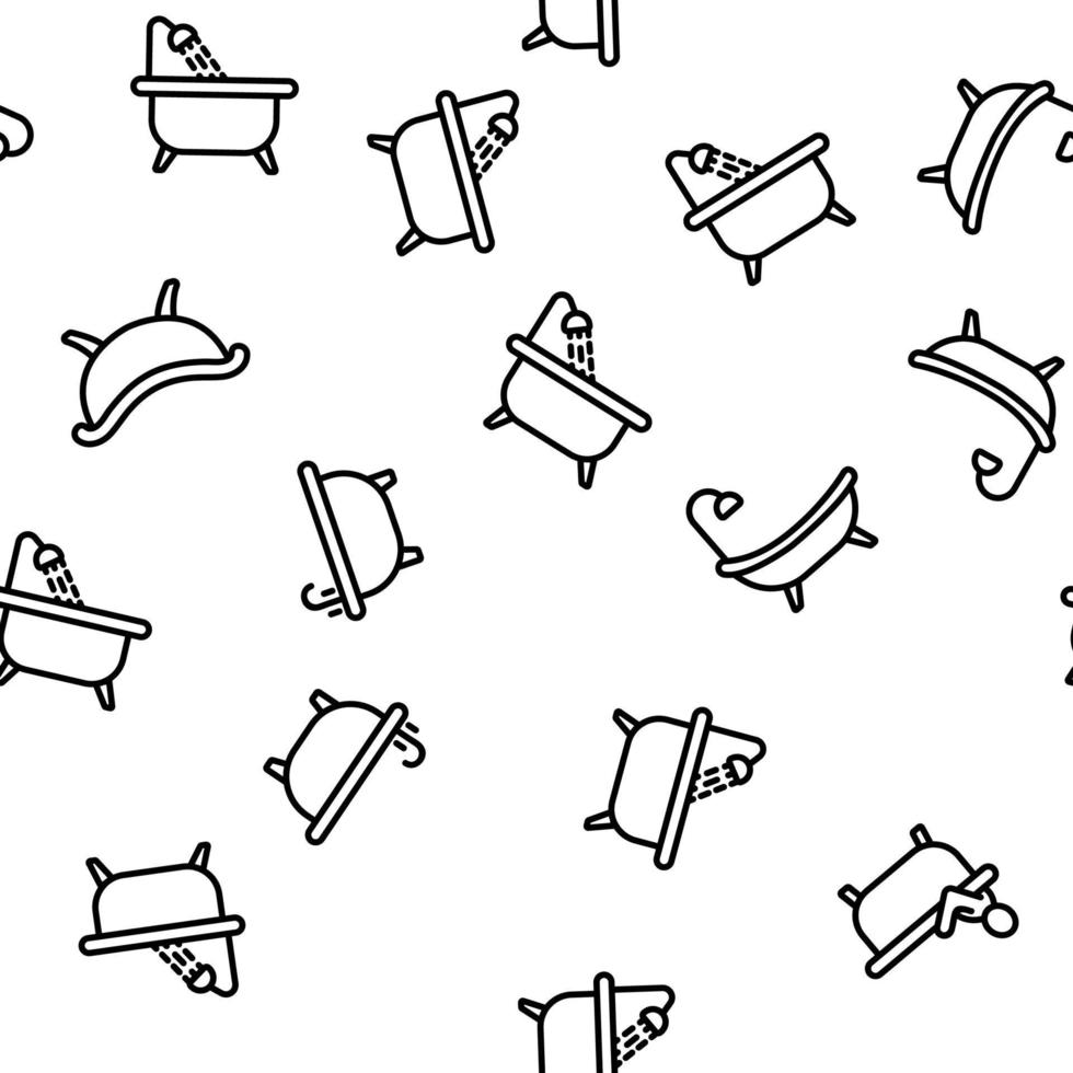 Bathtube And Shower Vector Seamless Pattern