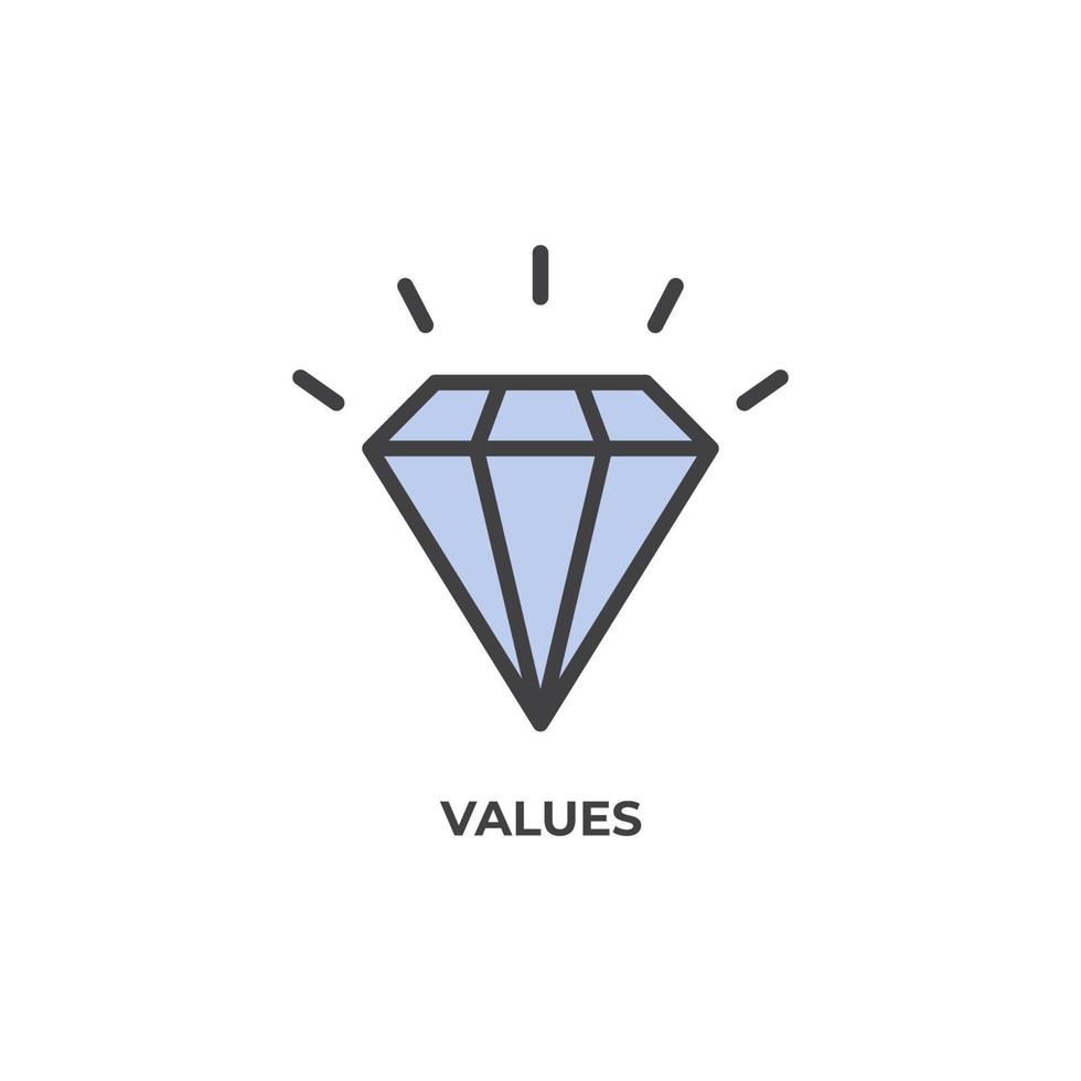 Vector sign of values symbol is isolated on a white background. icon color editable.