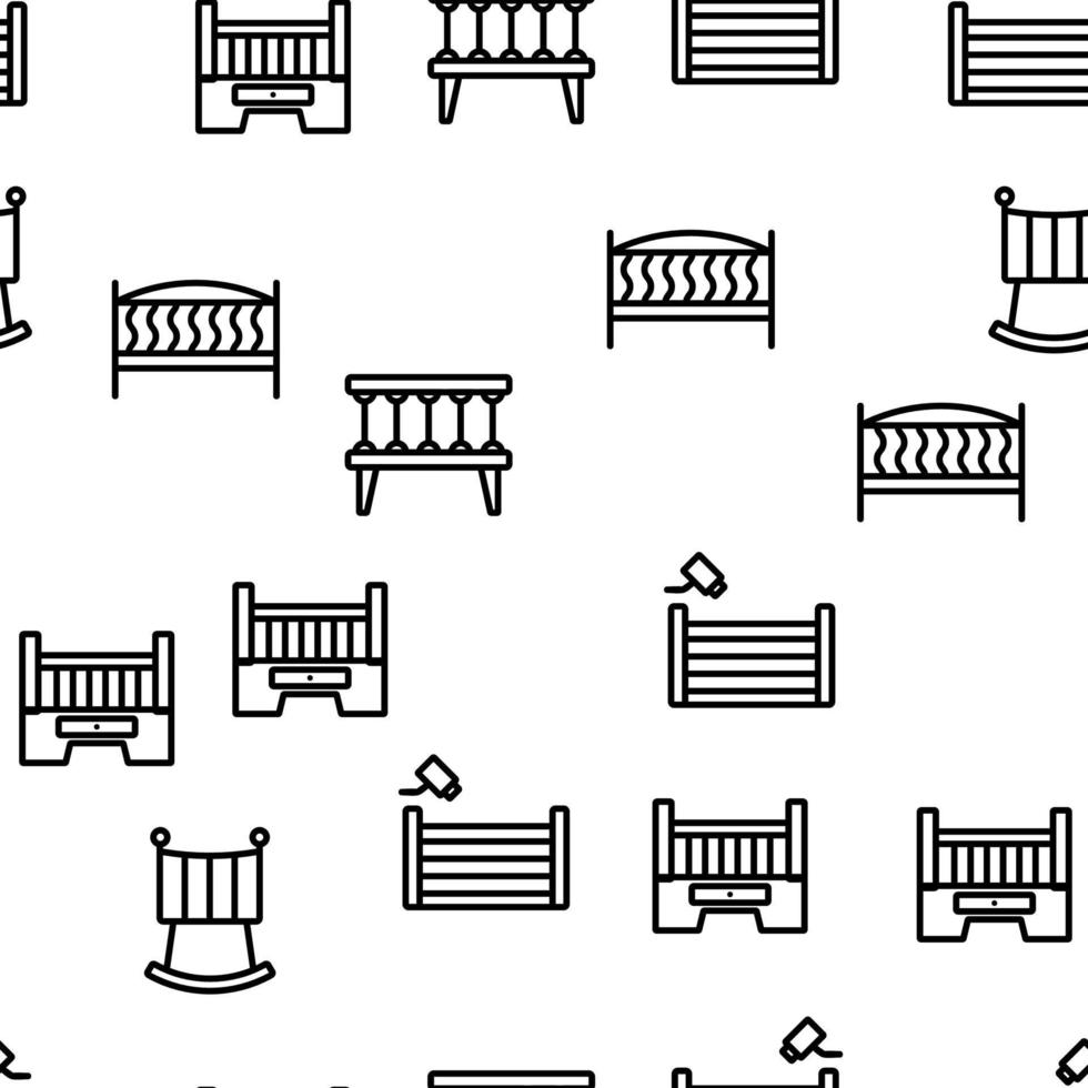 Crib Baby Infant Bed Vector Seamless Pattern