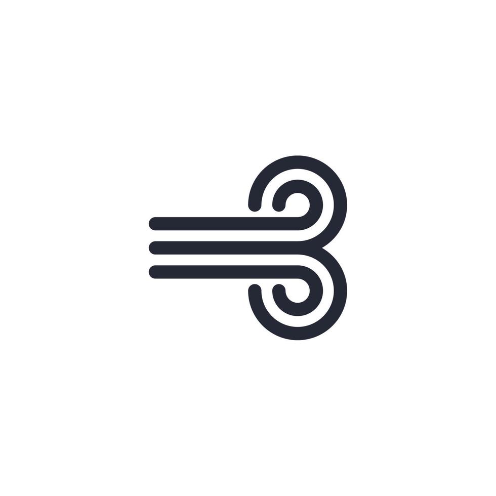 Vector sign of the wind symbol is isolated on a white background. wind icon color editable.