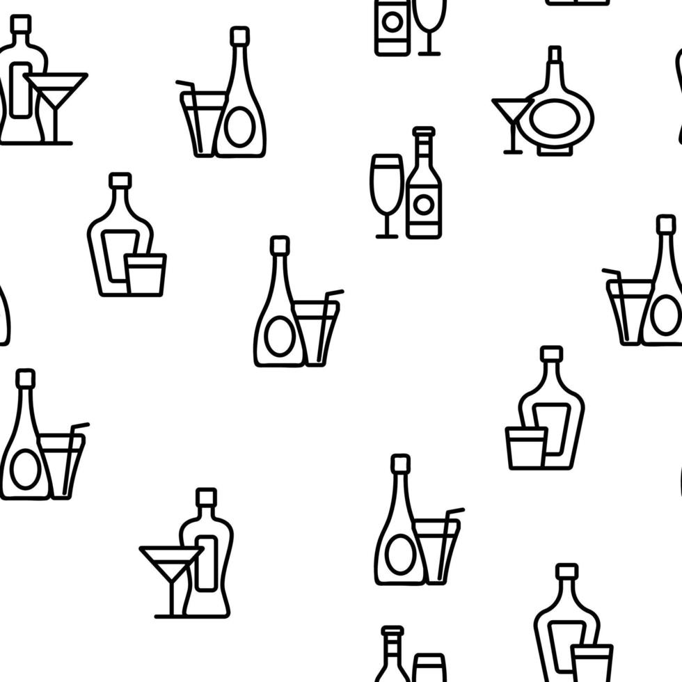 Alcohol Drink Bottles Vector Seamless Pattern