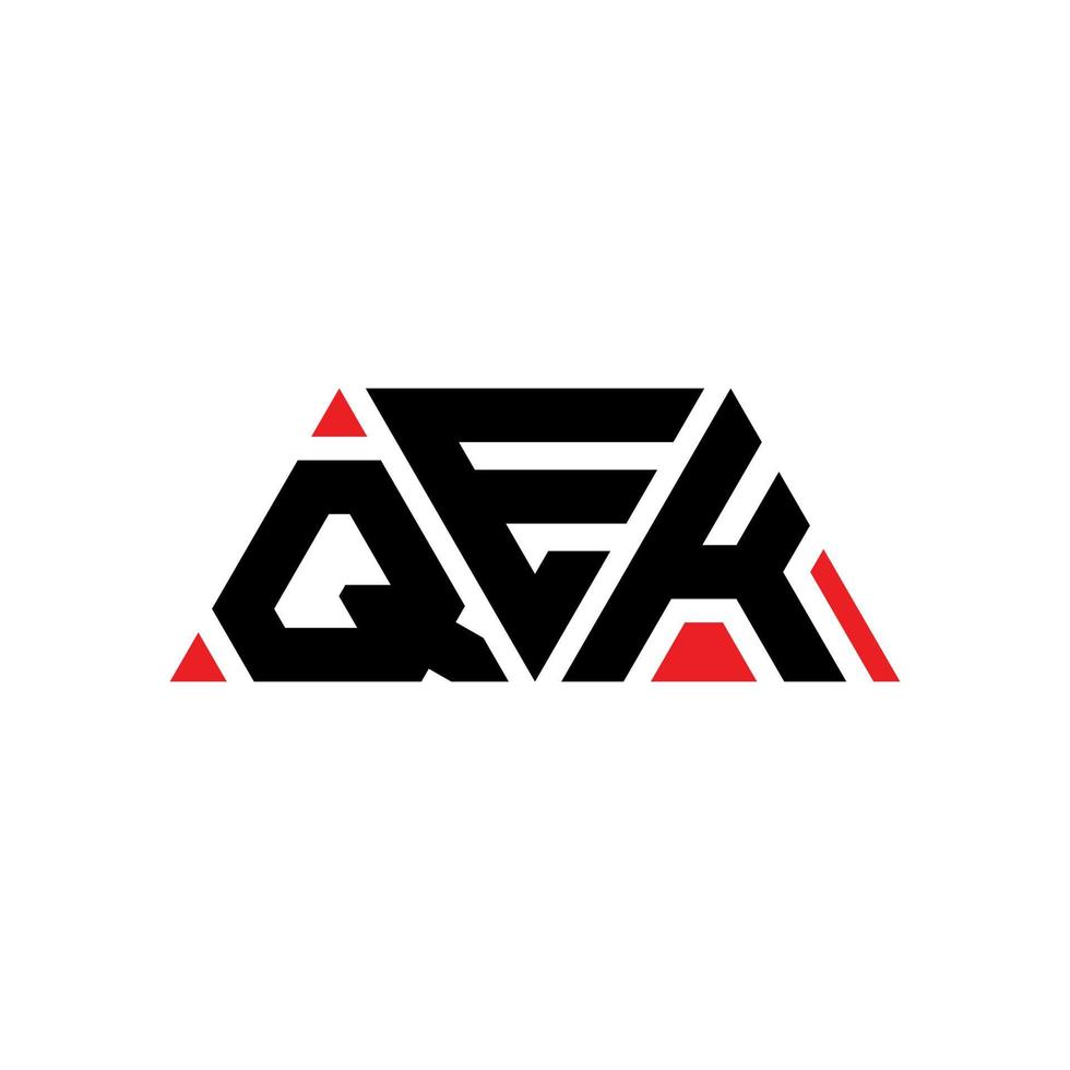 QEK triangle letter logo design with triangle shape. QEK triangle logo design monogram. QEK triangle vector logo template with red color. QEK triangular logo Simple, Elegant, and Luxurious Logo. QEK