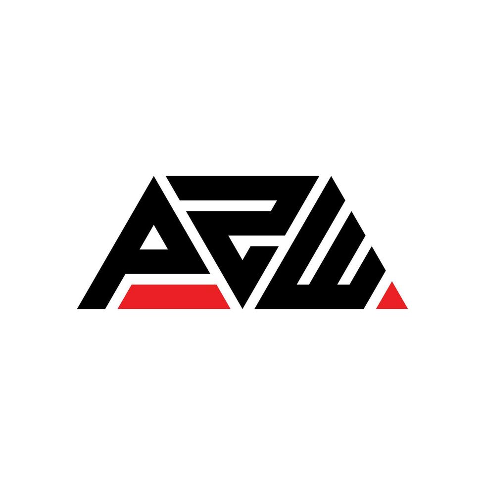 PZW triangle letter logo design with triangle shape. PZW triangle logo design monogram. PZW triangle vector logo template with red color. PZW triangular logo Simple, Elegant, and Luxurious Logo. PZW