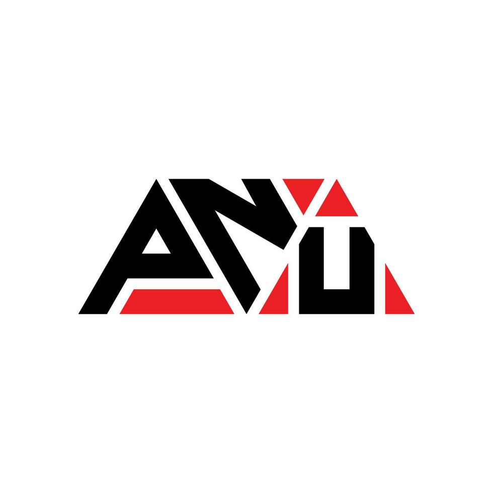 PNU triangle letter logo design with triangle shape. PNU triangle logo design monogram. PNU triangle vector logo template with red color. PNU triangular logo Simple, Elegant, and Luxurious Logo. PNU