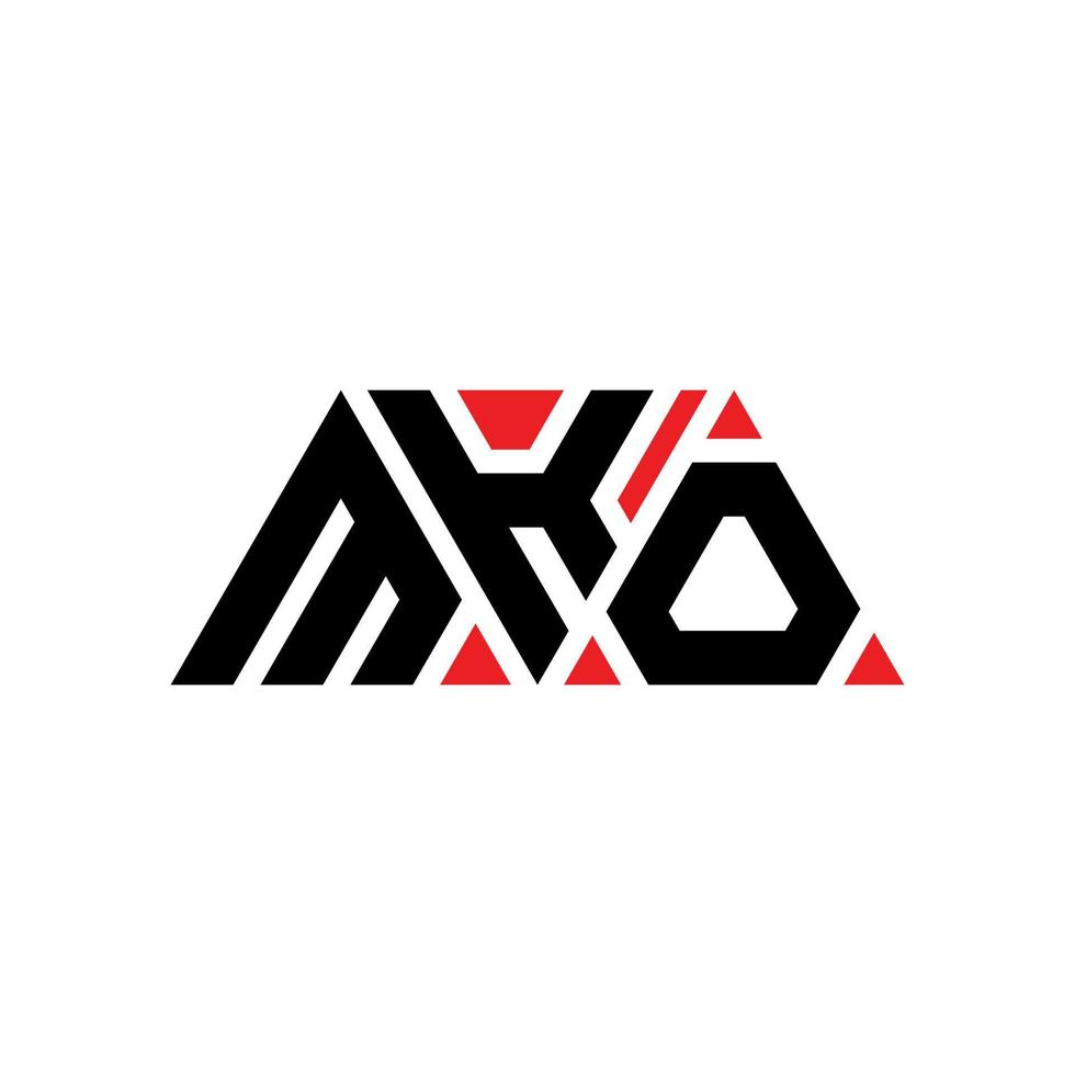 MKO triangle letter logo design with triangle shape. MKO triangle logo design monogram. MKO triangle vector logo template with red color. MKO triangular logo Simple, Elegant, and Luxurious Logo. MKO