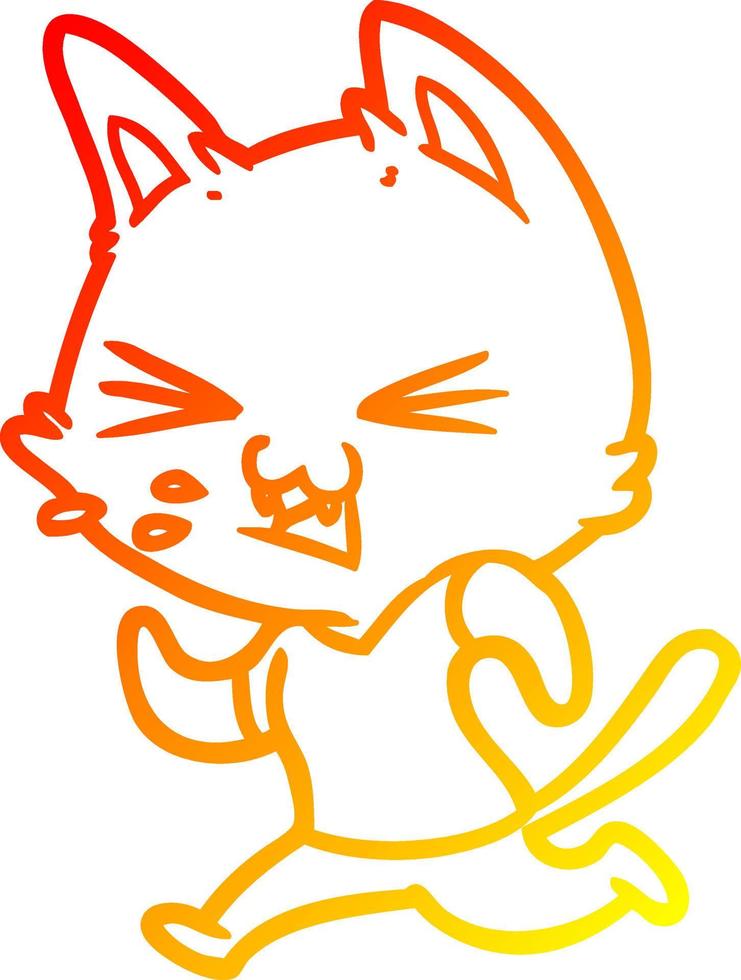 warm gradient line drawing cartoon running cat hissing vector