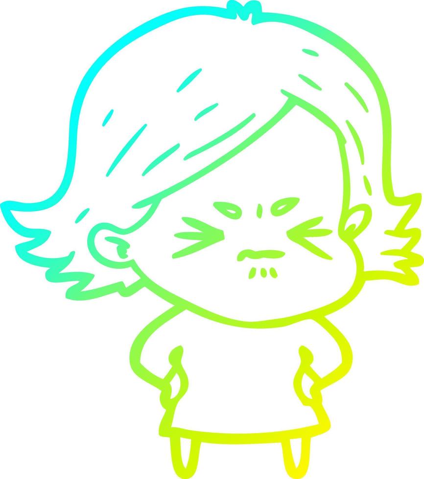 cold gradient line drawing cartoon angry girl vector