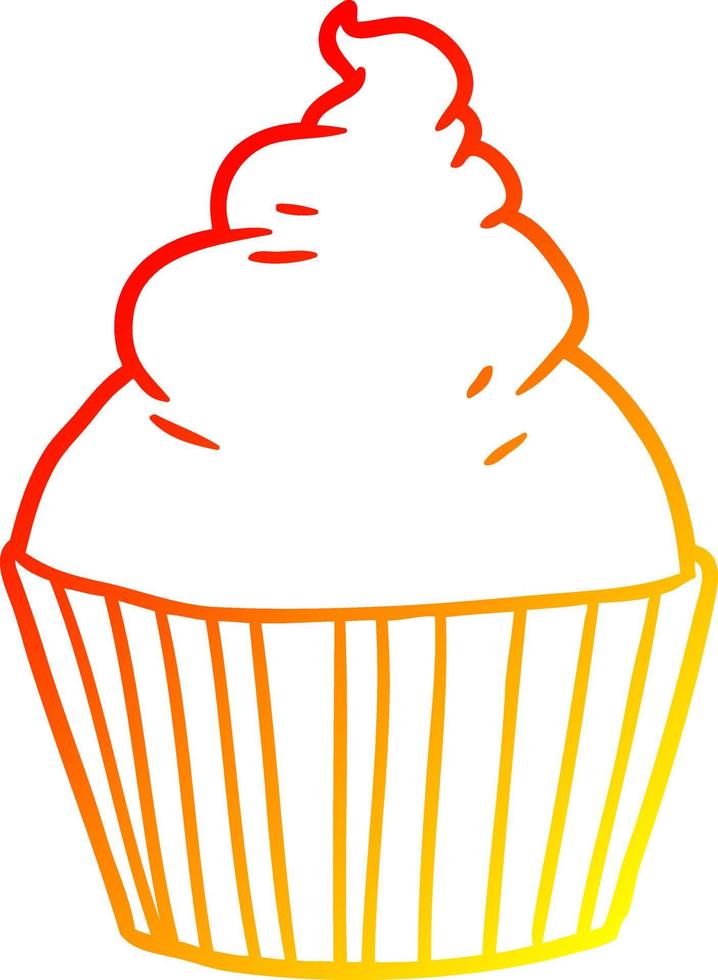 warm gradient line drawing cartoon cup cake vector