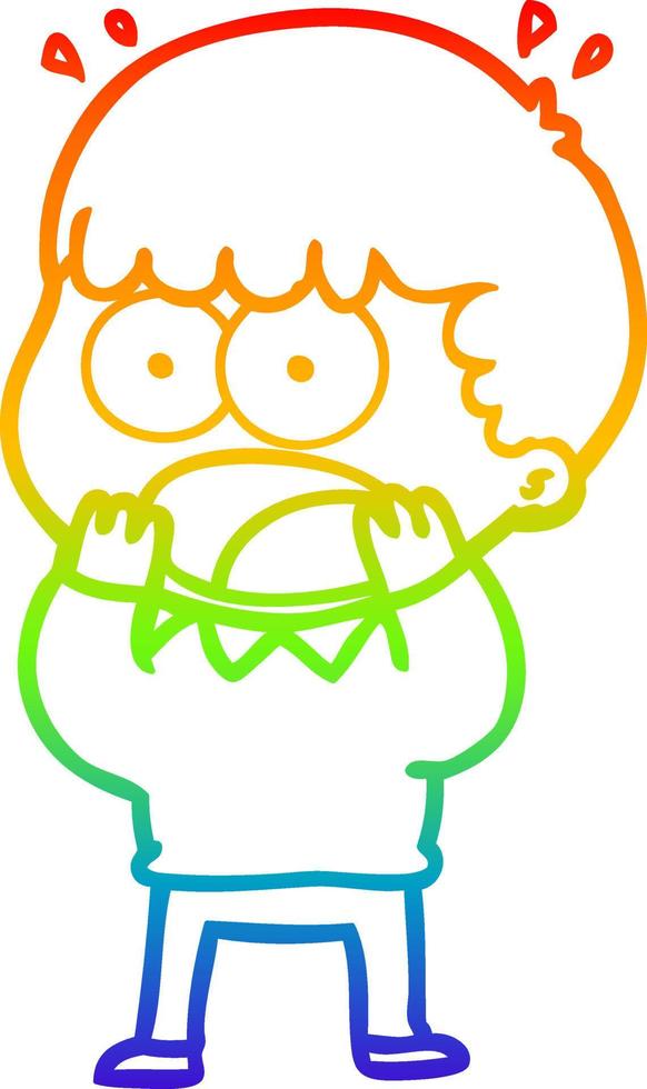 rainbow gradient line drawing cartoon shocked man vector