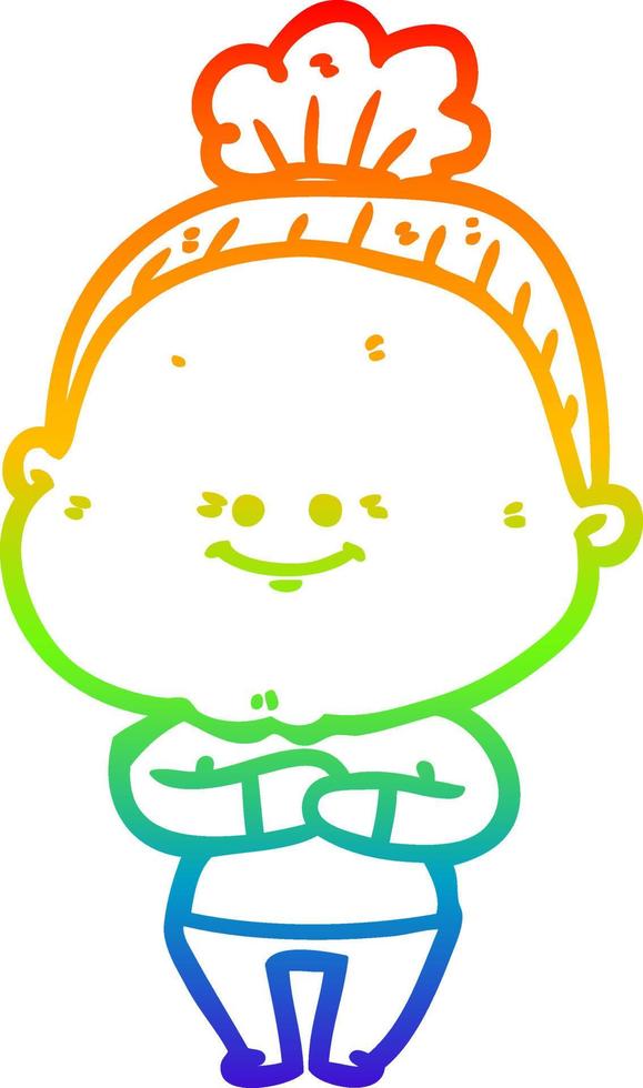 rainbow gradient line drawing cartoon happy old woman vector