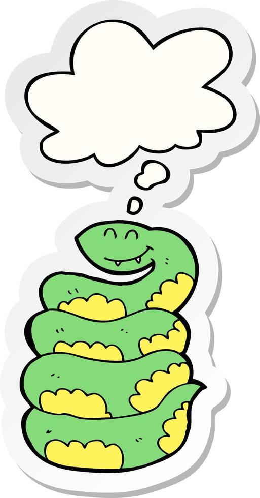 cartoon snake and thought bubble as a printed sticker vector