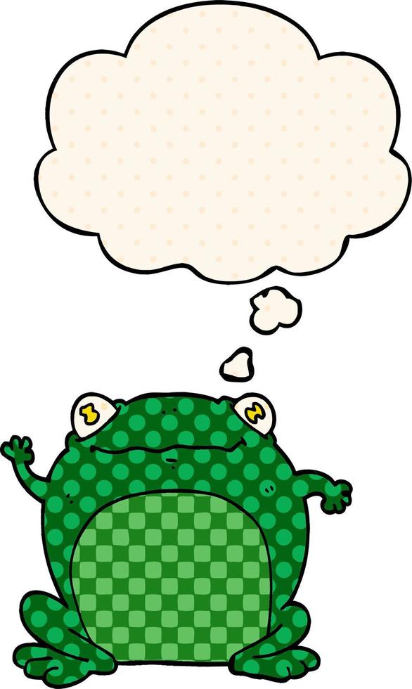 cartoon frog and thought bubble in comic book style vector