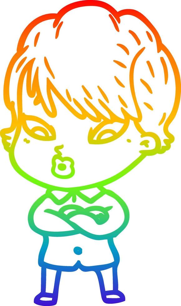 rainbow gradient line drawing cartoon woman vector