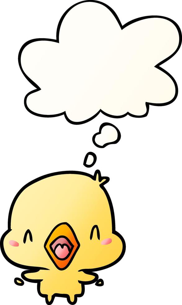 cartoon happy bird and thought bubble in smooth gradient style vector