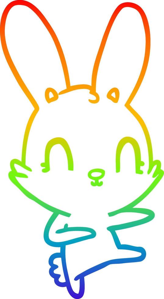 rainbow gradient line drawing cute cartoon rabbit dancing vector